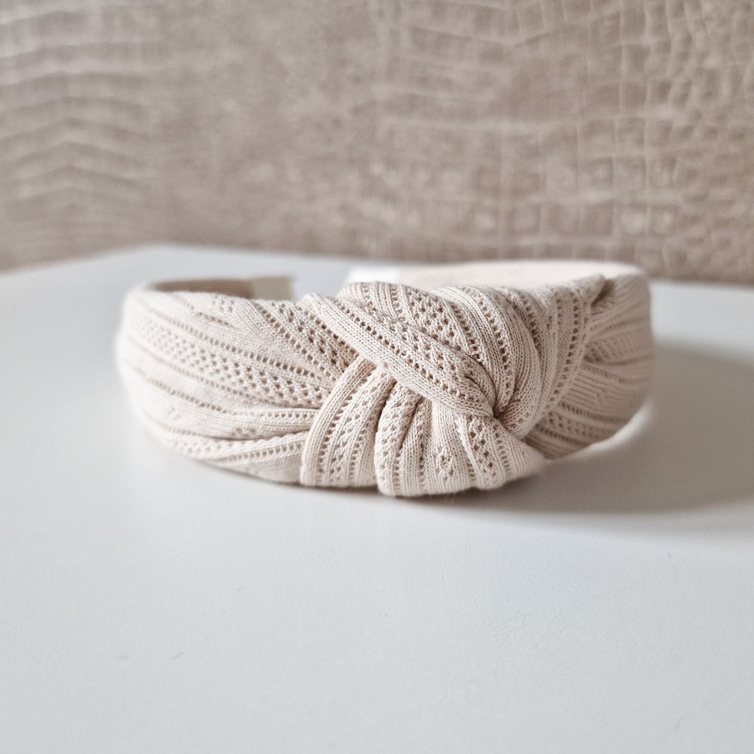 Knothaarband - pointelle licht beige