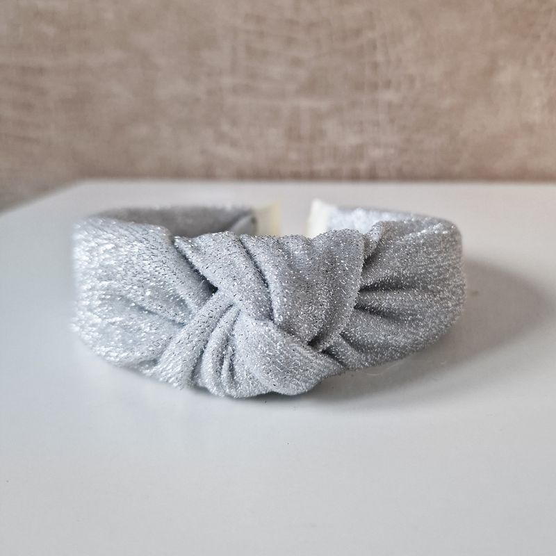 Knothaarband - glitter zilver