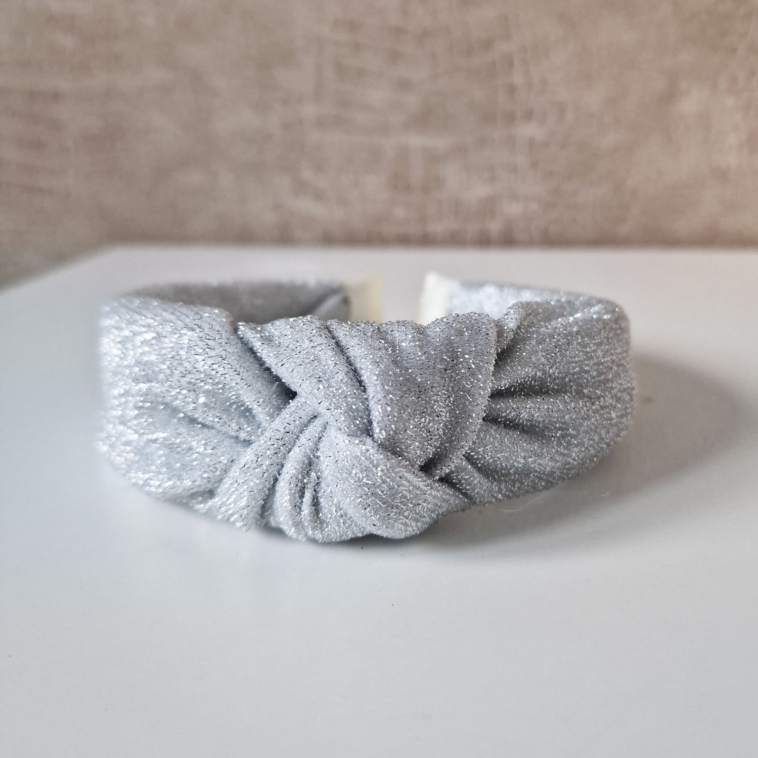Knothaarband - glitter zilver