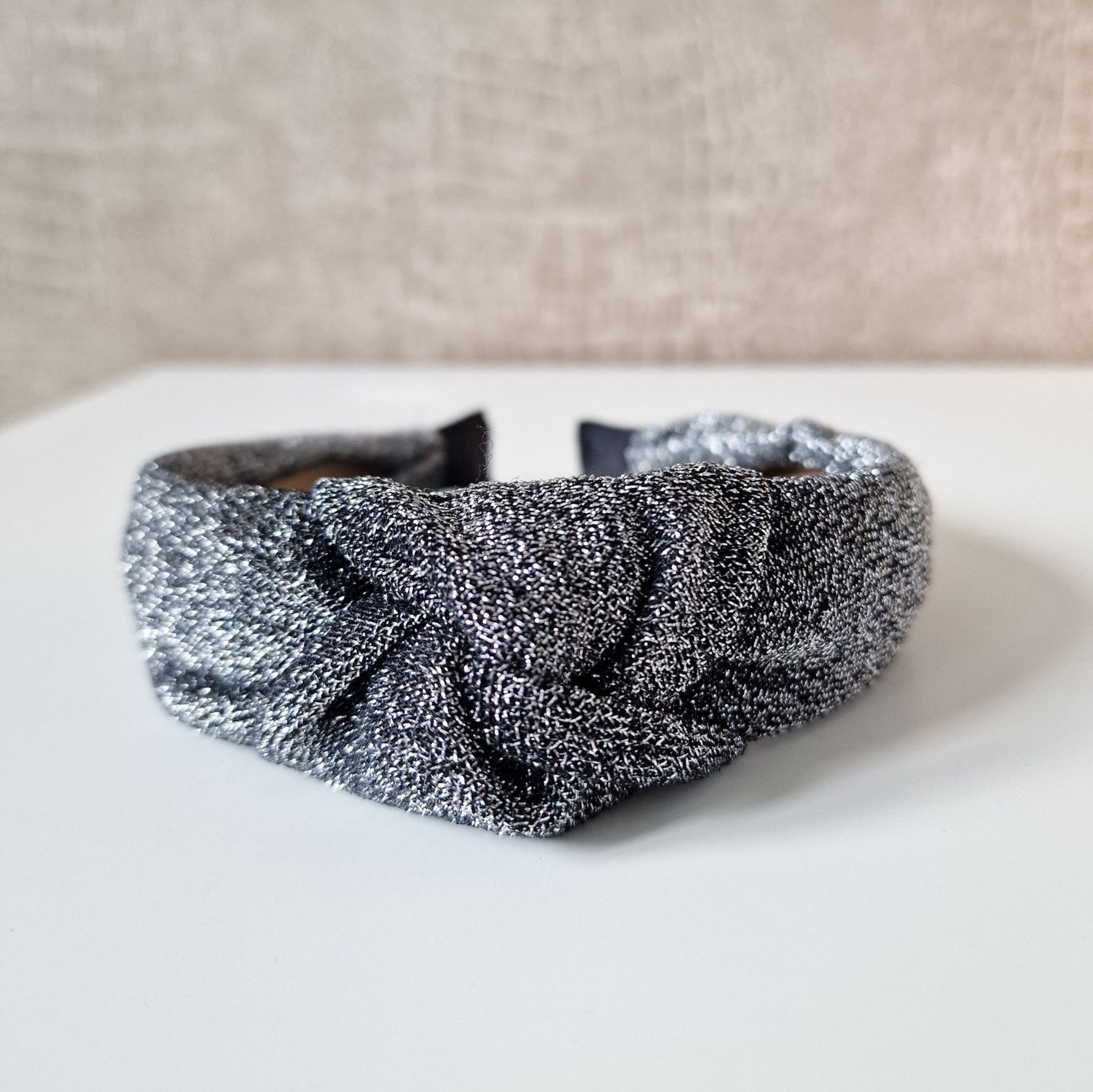 Knothaarband - glitter zwart/zilver