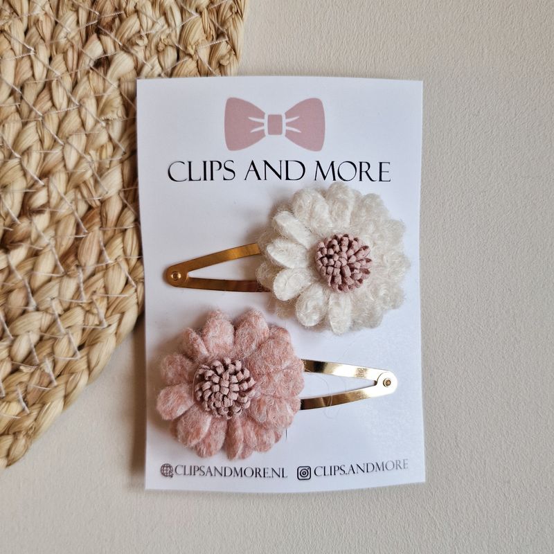Wool flower set a 2 stuks - licht roze