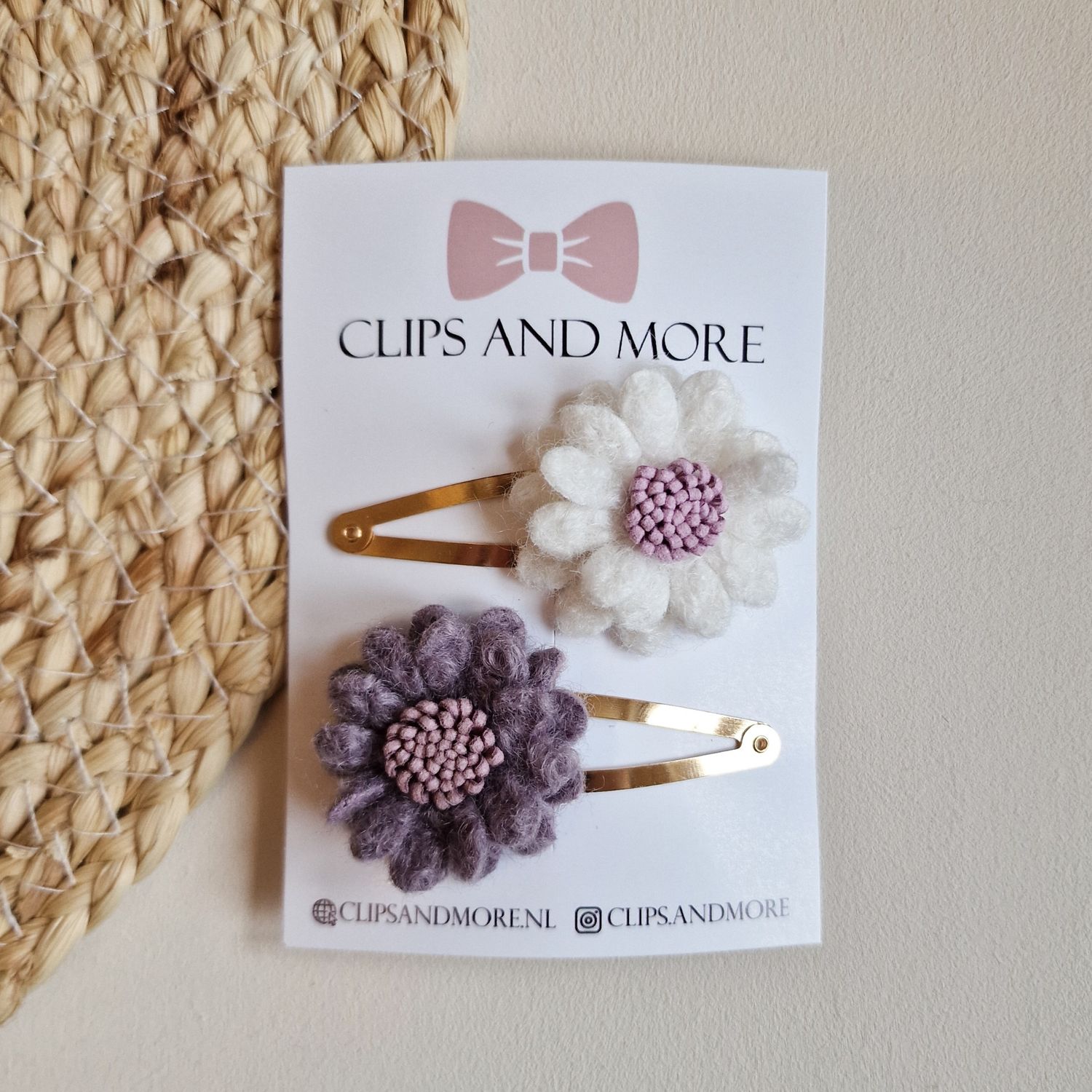 Wool flower set a 2 stuks - lila