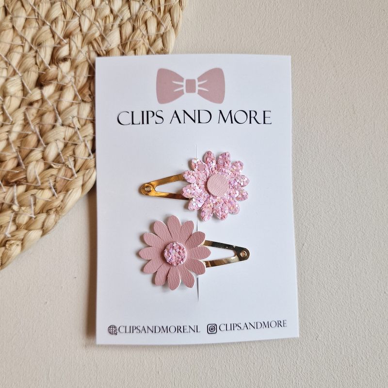 Flower klikklak klein -  pink glitter