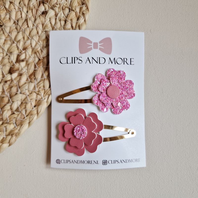 Flower klikklak 5cm -  fuchsia glitter