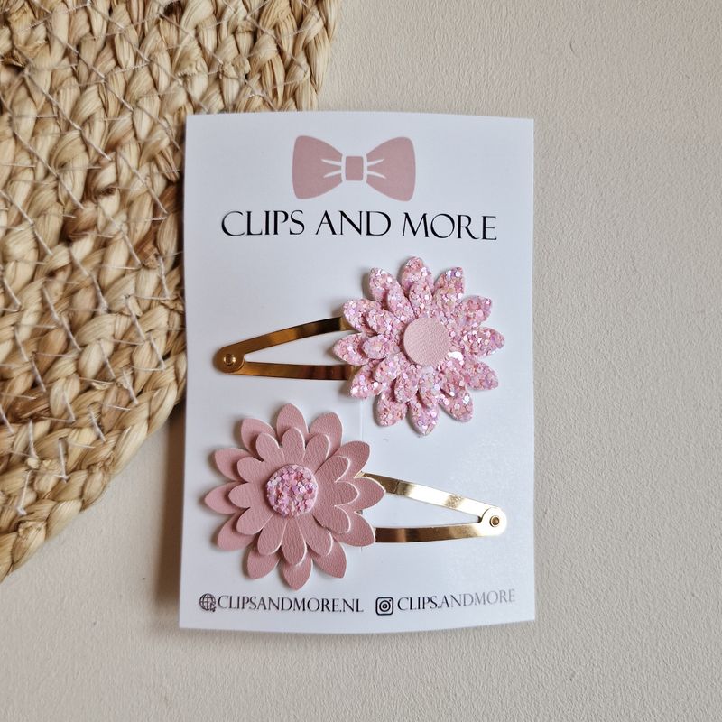 Flower klikklak 5cm -  pink glitter