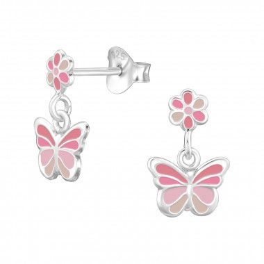 Oorbellen bloem en vlinder - 925 sterling zilver