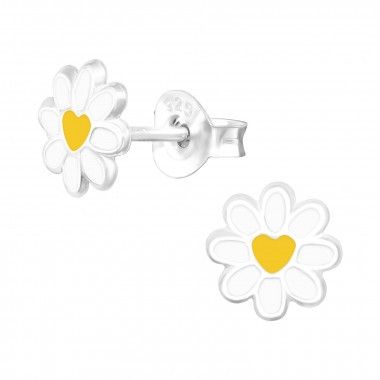 Oorbellen madelief wit/geel - 925 sterling zilver