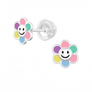 Oorbellen smiley bloem - 925 sterling zilver