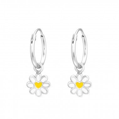 Oorbellen madelief wit/geel hangers - 925 sterling zilver