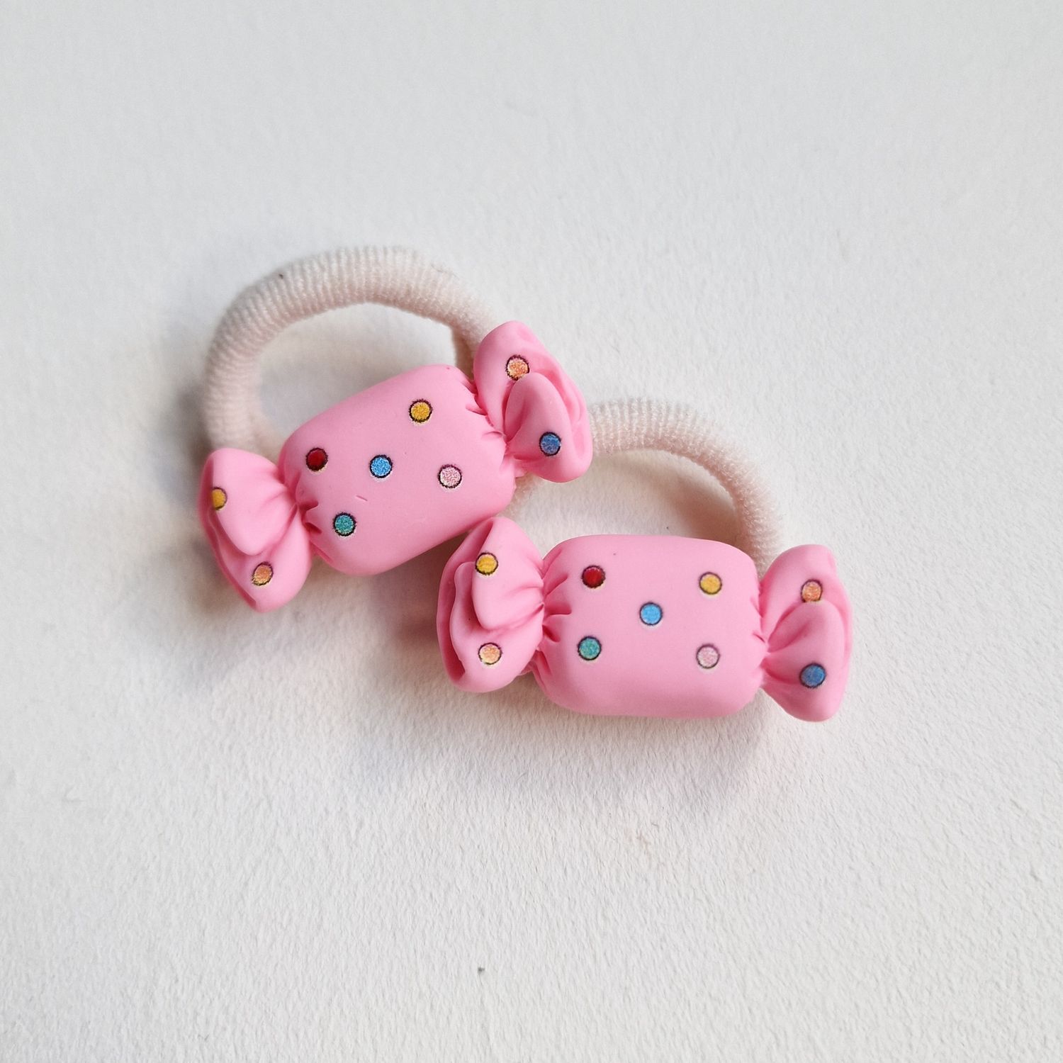 Haarelastiekjes snoepjes roze - set a 2 stuks