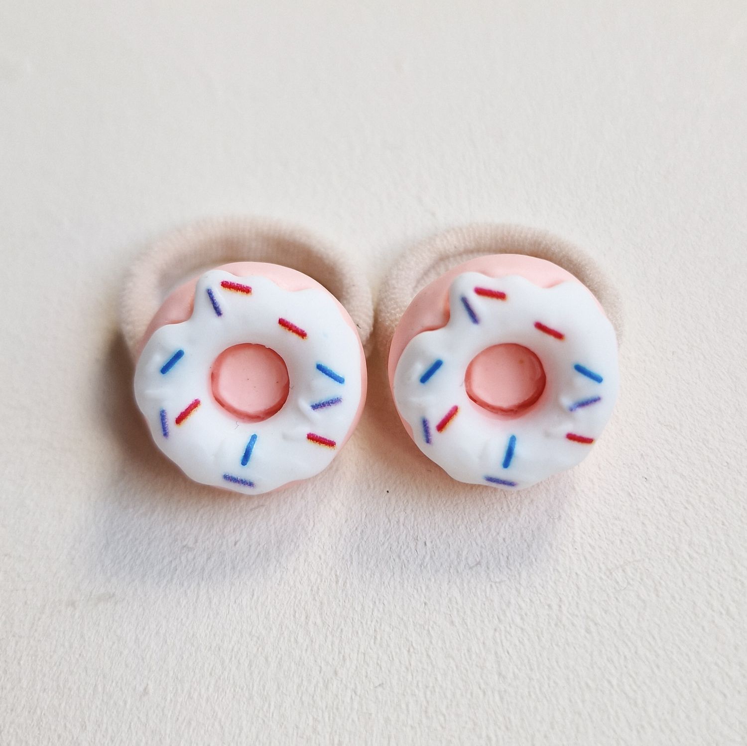 Haarelastiekjes donut peach/wit - set a 2 stuks