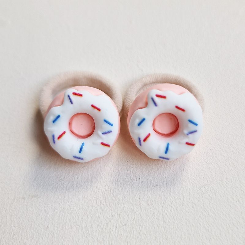 Haarelastiekjes donut peach/wit - set a 2 stuks