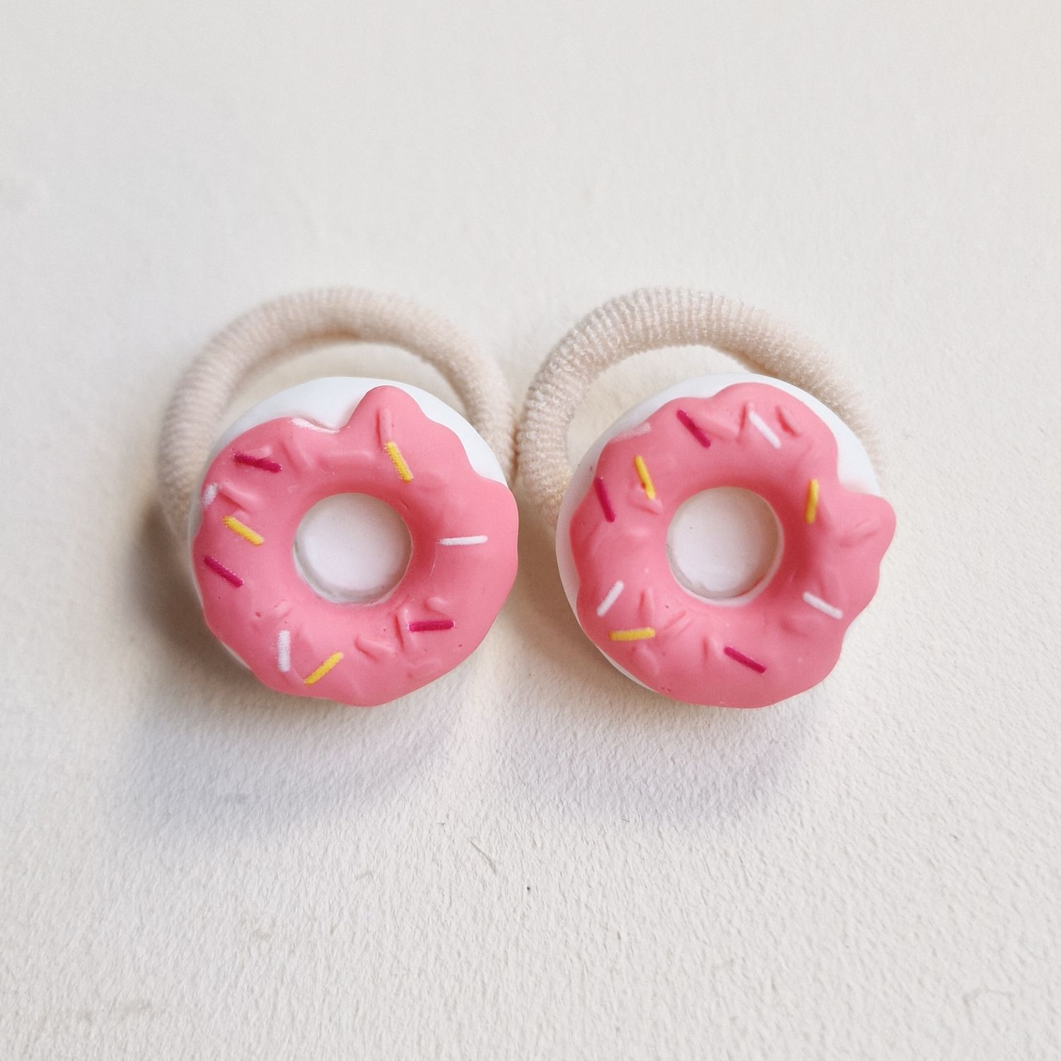 Haarelastiekjes donut wit/roze - set a 2 stuks