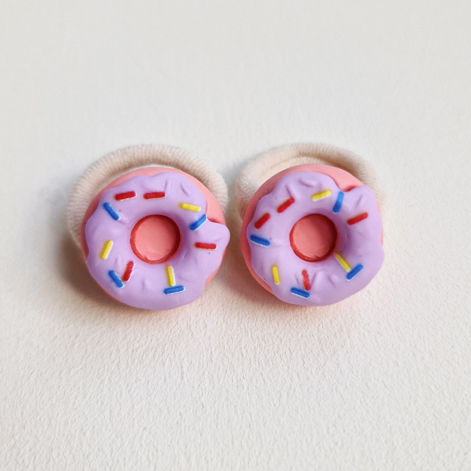 Haarelastiekjes donut roze/lila - set a 2 stuks