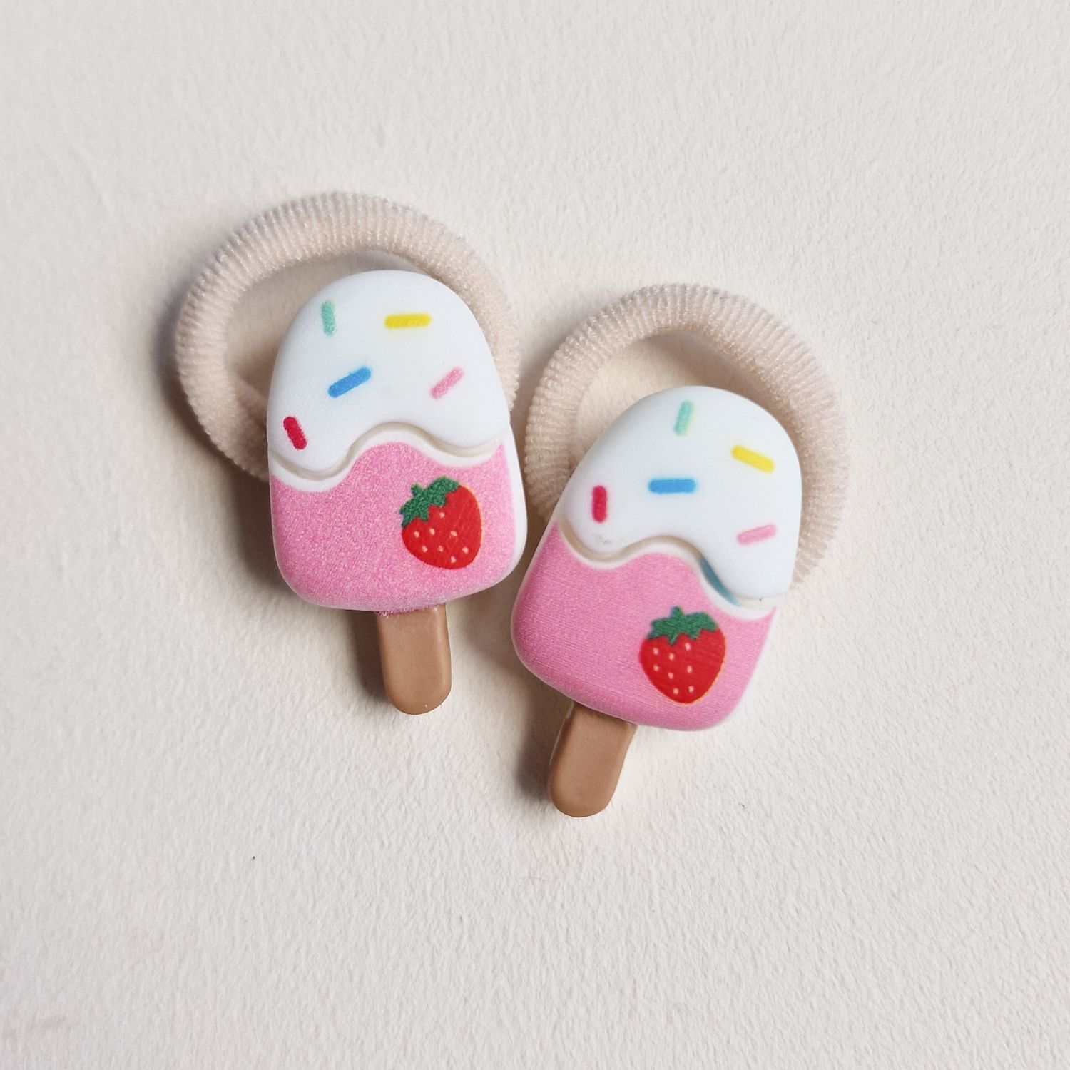 Haarelastiekjes aardbeien ijsje - set a 2 stuks