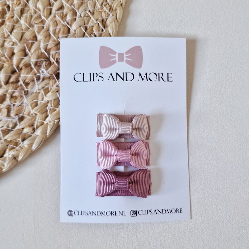 Mini bow roze klikklak 3cm - setje 3 stuks