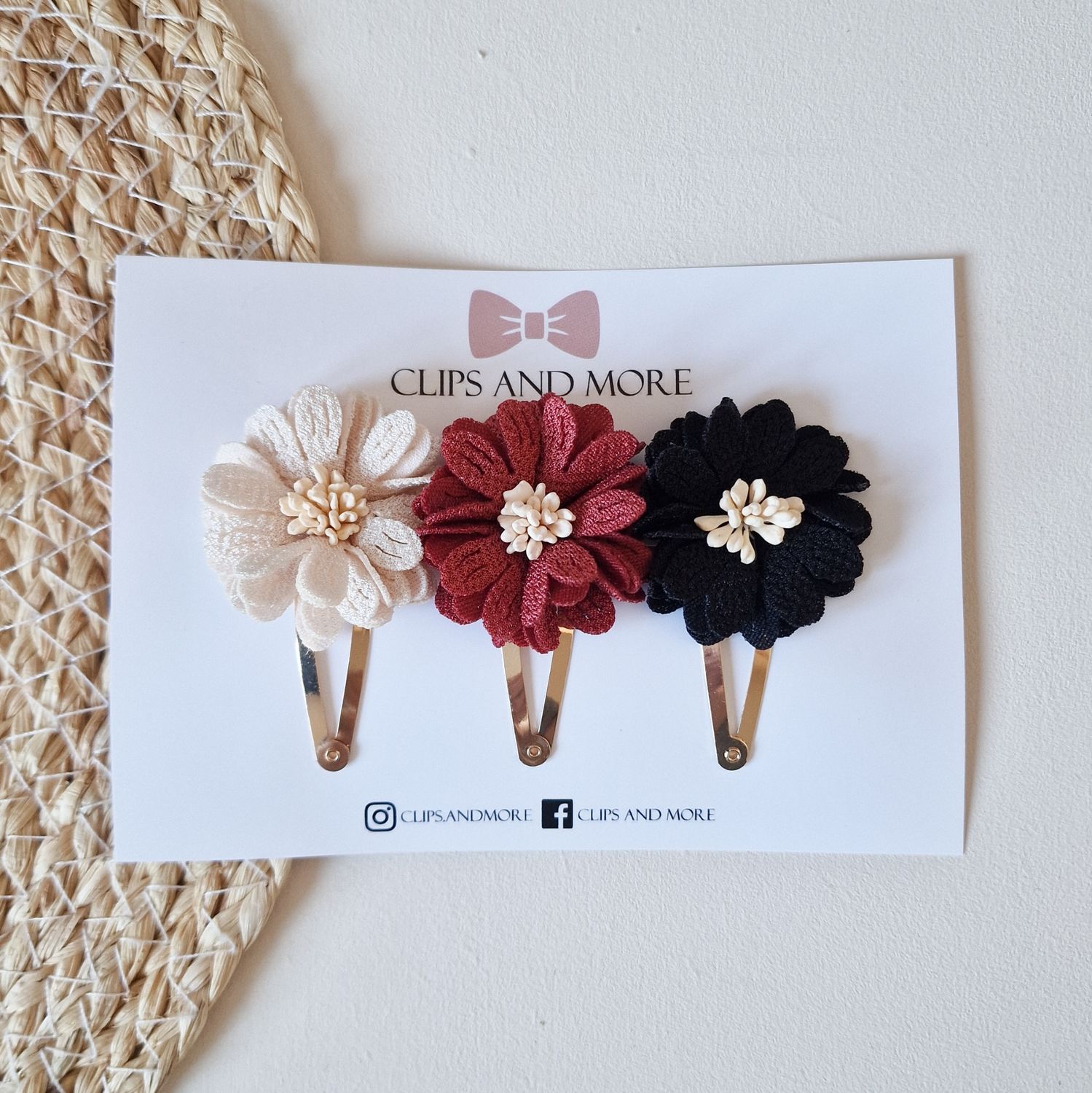 Flower XL - set 3 stuks beige/rood/zwart