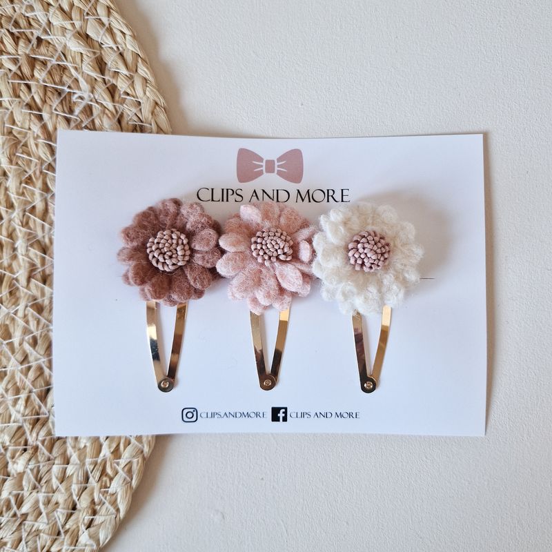 Wool flower set 3 stuks - roze