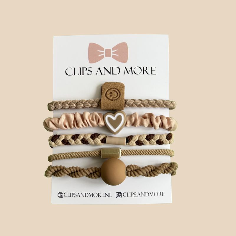Set haarelastiekjes 5cm - beige 5 stuks