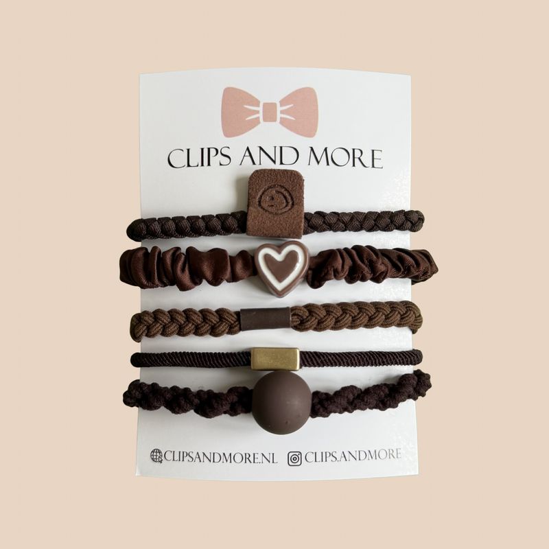 Set haarelastiekjes 5cm - bruin 5 stuks