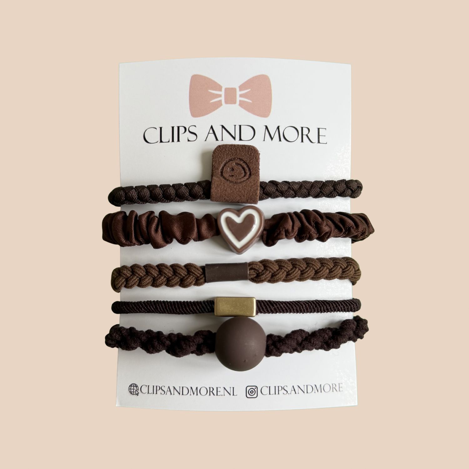 Set haarelastiekjes 5cm - bruin 5 stuks