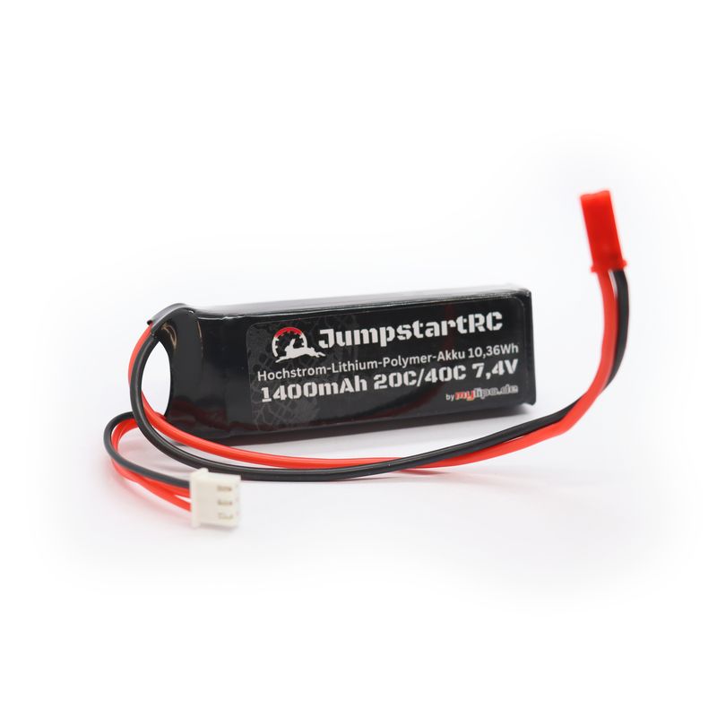 JumpstartRC 1/8 oder 1/10 Empfängerakku Lipo mit echten! 1400mah 7.4V mit BEC Stecker pefekte Maße & Länge