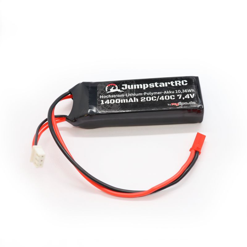 JumpstartRC 1/8 oder 1/10 Empfängerakku Lipo mit echten! 1400mah 7.4V mit BEC Stecker pefekte Maße & Länge