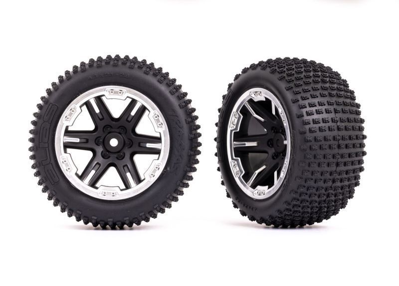 Alias Reifen auf RXT 2.8 Felgen schwarz & chrom hinten (Paar) TRAXXAS Rustler VXL (TSM rated)