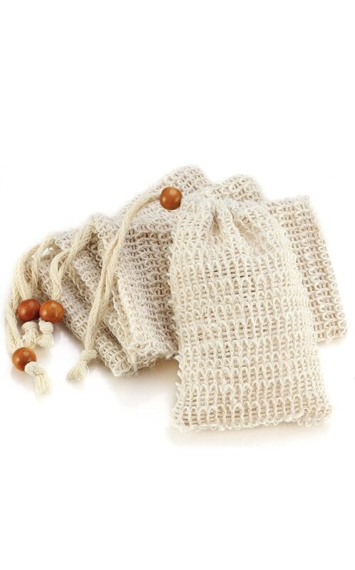 Natural sisal soap saver bag with handmade soap
