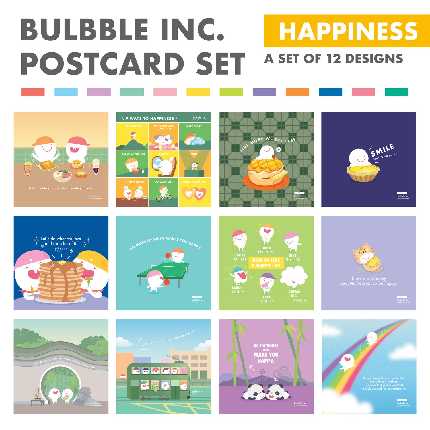 Bulbble Inc. "Happiness" Postcard Set (A set of 12 designs)