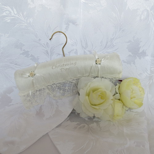 Christening Day Coat Hanger Edged with Nottingham Lace