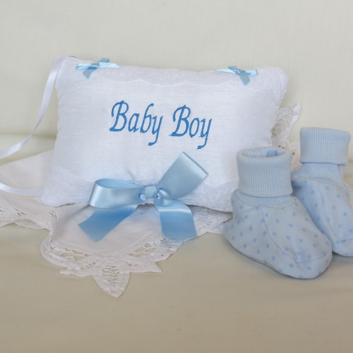 Baby Boy Cushion Blue Ribbon