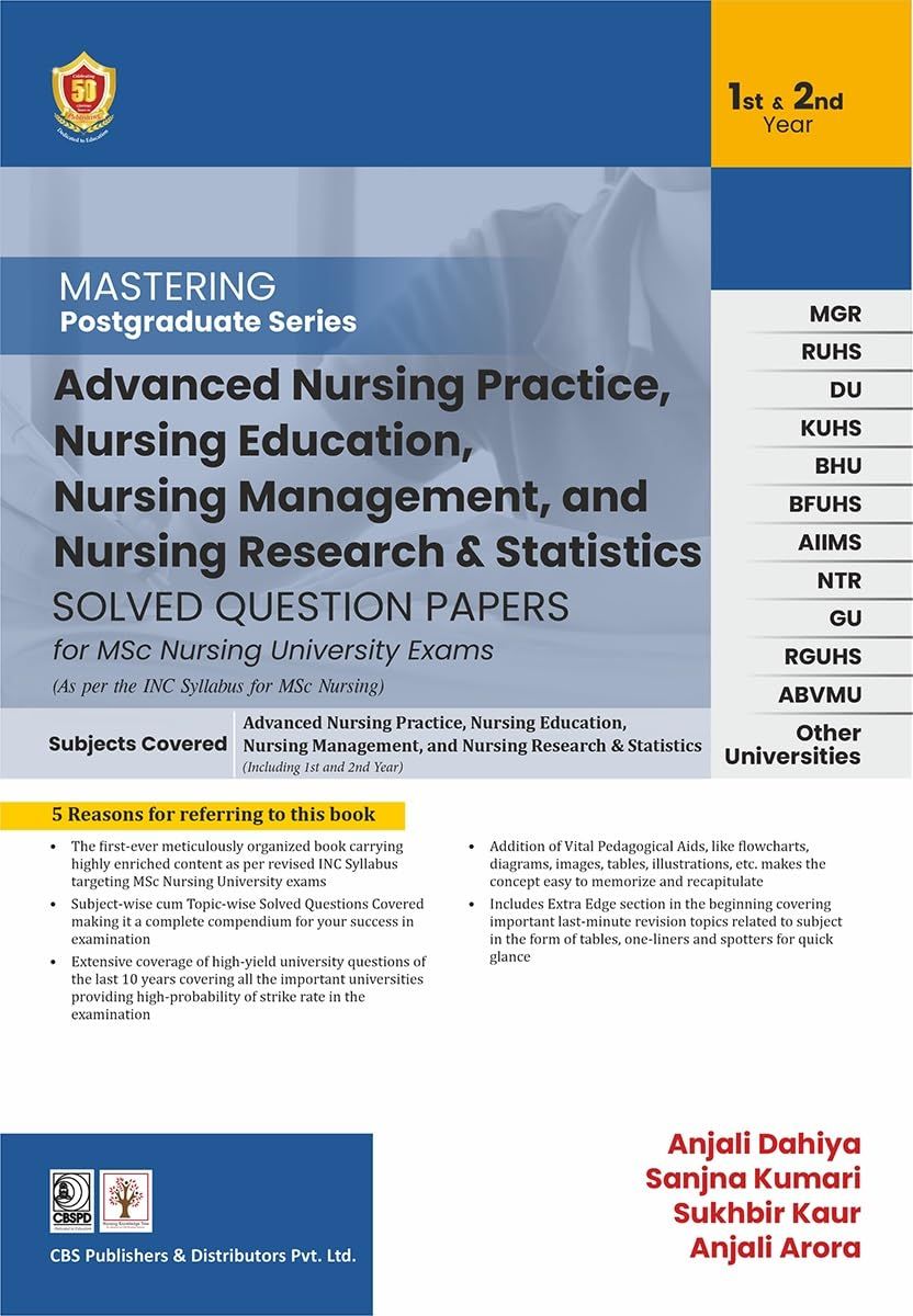 MSc Nursing UniversityAdvanced Nursing Practice, Nursing Education, Nursing Management,and Nursing Research &amp; Statistics: Solved Question Papers