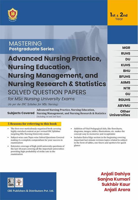 MSc Nursing UniversityAdvanced Nursing Practice, Nursing Education, Nursing Management,and Nursing Research &amp; Statistics: Solved Question Papers