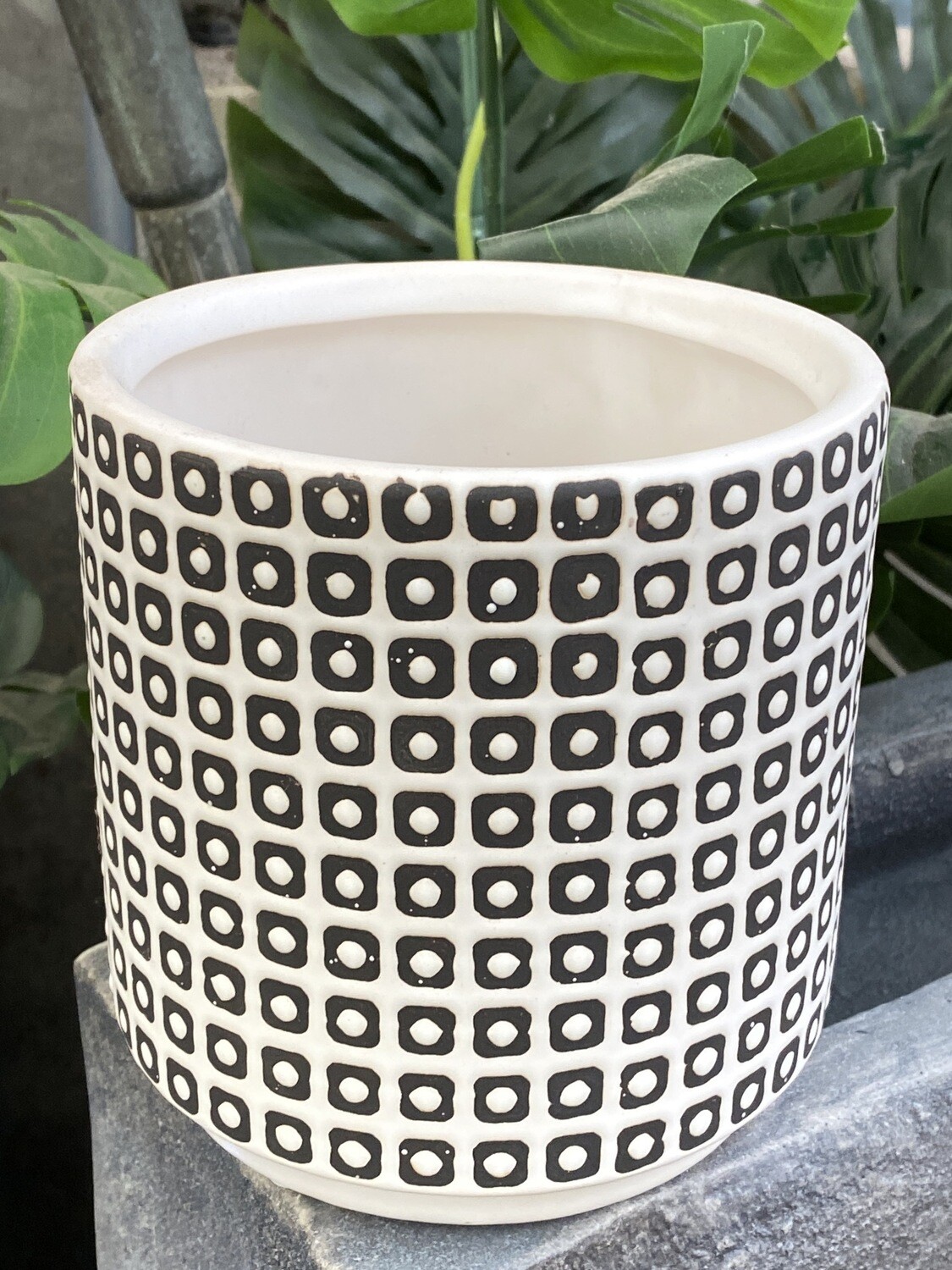 Cache-pot céramique blanc et noir diamètre 14,5 grand H 15 cm