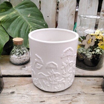 Pot 3D fleurs D17xH19cm blanc