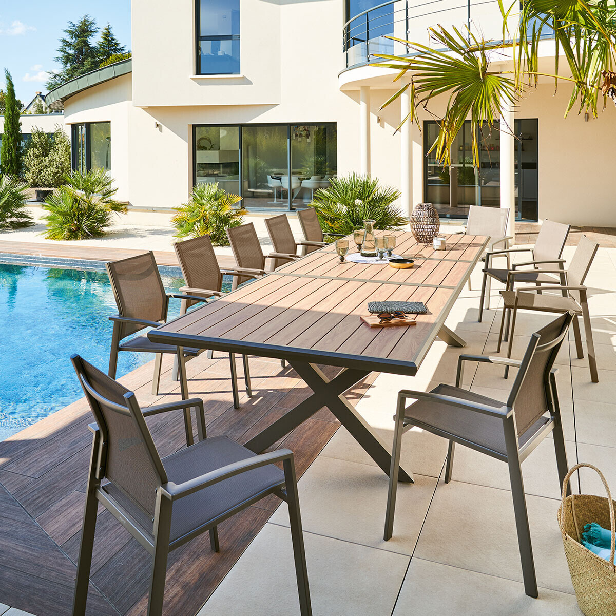 Table de jardin extensible Axiome Honey & Praline - Hespéride