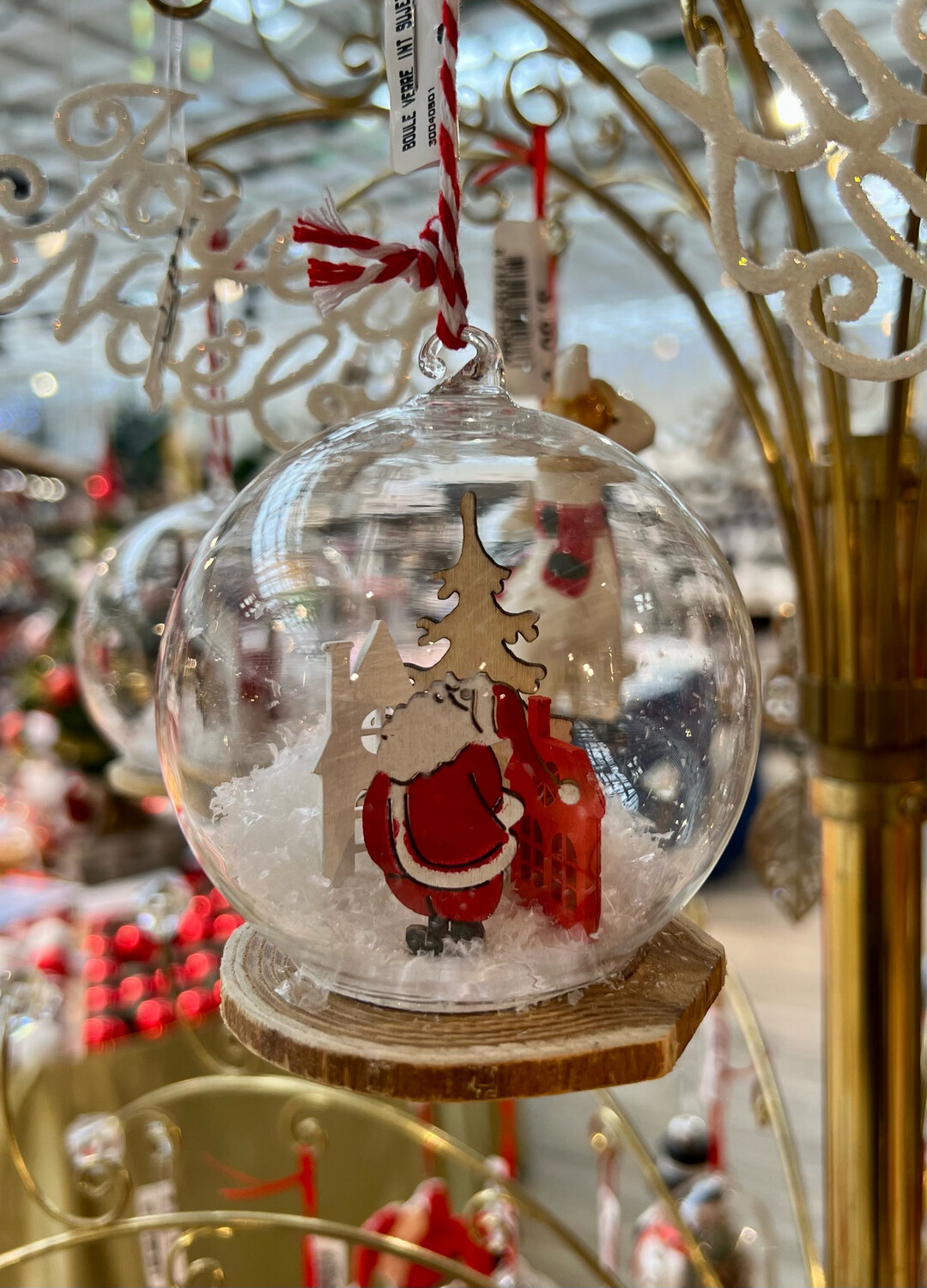 Boule de Noël en verre, sujet déco Père Noël, 75 mm
