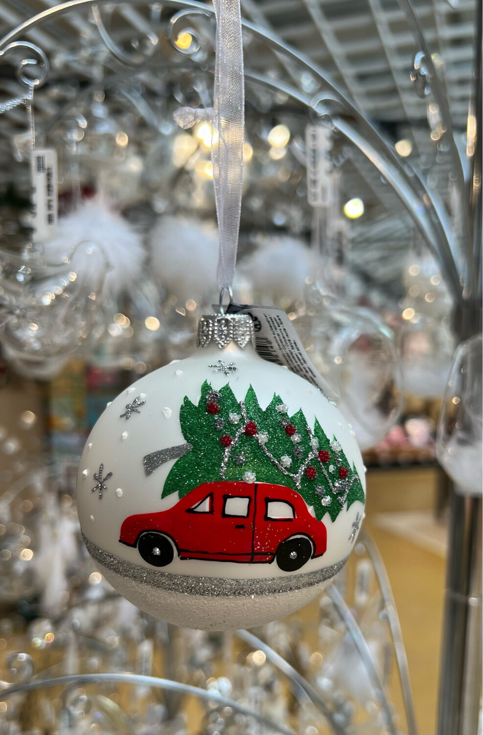 Boule de Noël diamètre 8 cm sapin et voiture