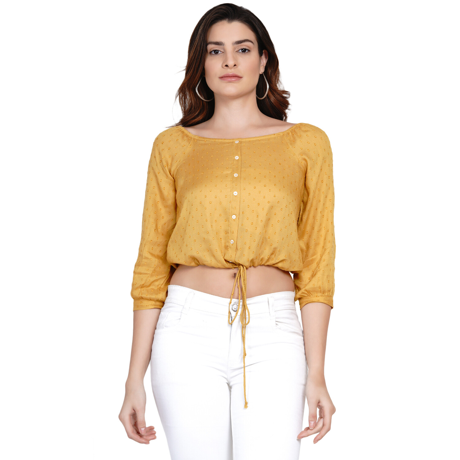 Top in Rayon Swiss Dobby Textured Crop fit