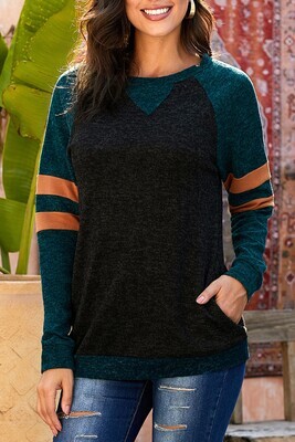 Green Raglan Sleeve Colorblock Pullover Sweatshirt