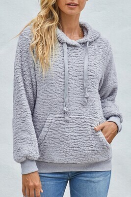 Grey Pullover Fluffy Sherpa Hoodie