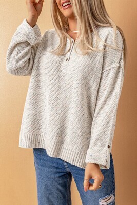 Beige Buttoned Drop Shoulder Knitted Sweater