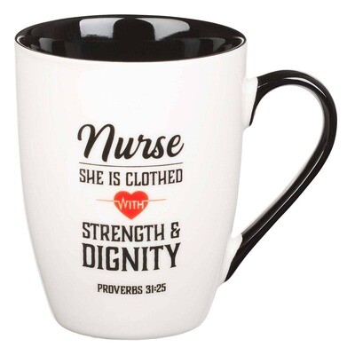 Christian Art Gifts - Ceramic Strength & Dignity Nurse Coffee Mug - Proverbs 31:25