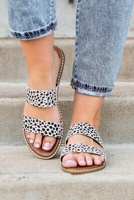 Leopard Dalmatian Print Suedette Slide Sandals