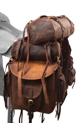 Bisacce da sella Long Trek Saython Saddlery con Banana Bag e Roll Bag, cuoio ingrassato