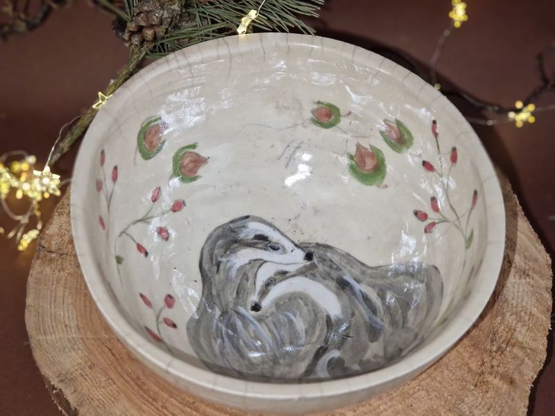 Raku Schale Dachspaar,Keramik