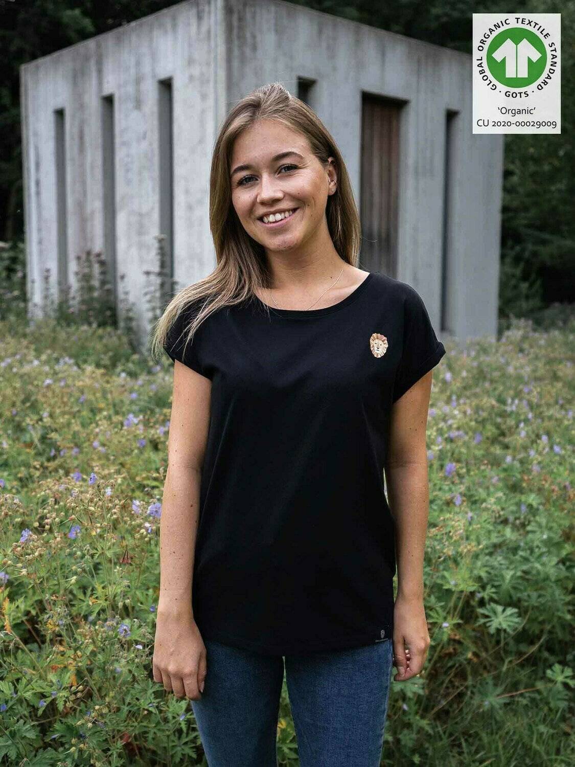 Löwen Print Damen T-Shirt schwarz – 100% Biobaumwolle