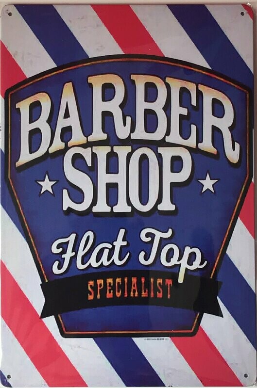 CARTEL METALICO VINTAGE BARBER SHOP FLAT TOP
