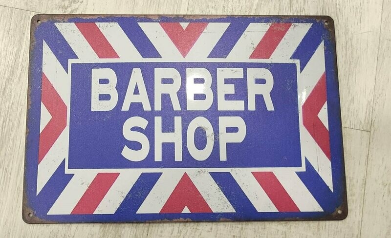 CARTEL METALICO VINTAGE BARBER SHOP BLUE 2
